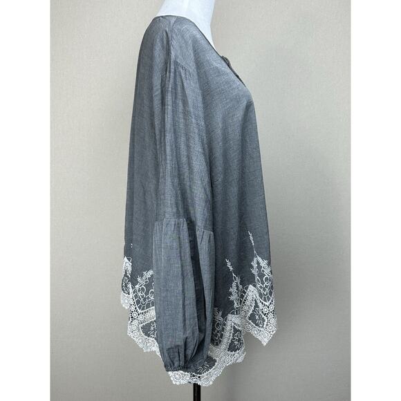 Du Jour Women’s 2XL Gray Peasant Blouse Embroidered Tasseled Cotton - Picture 5 of 14